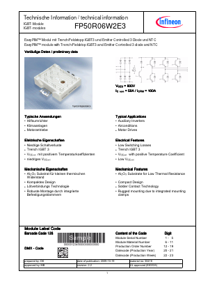 FP50R06W2E3 Datasheet PDF Infineon Technologies