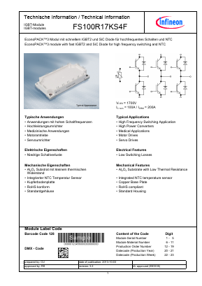 FS100R17KS4F Datasheet PDF Infineon Technologies