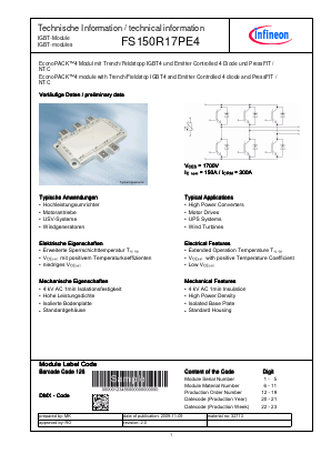 FS150R17PE4 Datasheet PDF Infineon Technologies