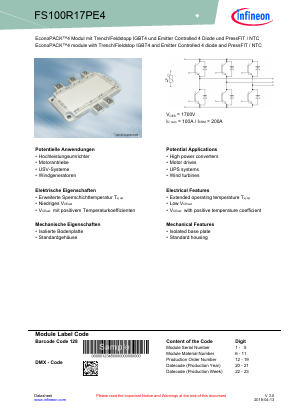 FS100R17PE4 Datasheet PDF Infineon Technologies