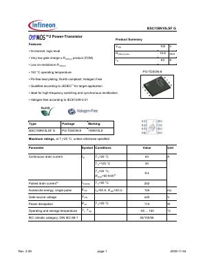 BSC159N10LSFG Datasheet PDF Infineon Technologies