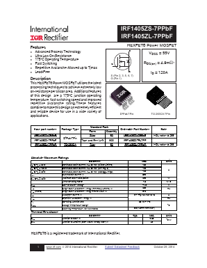 IRF1405ZSTRL7PP Datasheet PDF Infineon Technologies