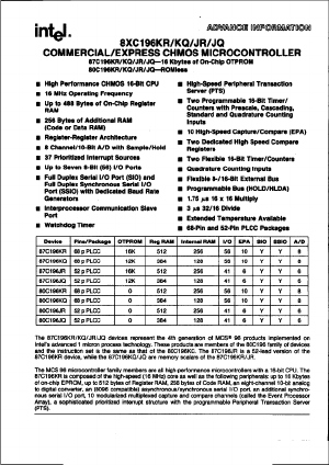 N8XC196JR Datasheet PDF Intel