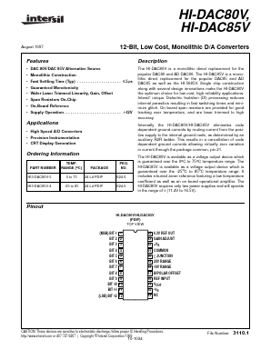 HI3-DAC85V-4 Datasheet PDF Intersil