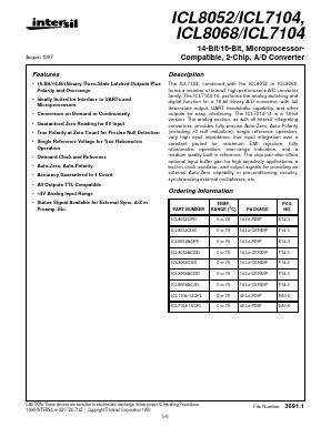 ICL8052/ICL7104 Datasheet PDF Intersil