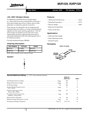 RURP1520 Datasheet PDF Intersil