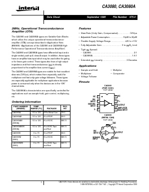CA3080AE Datasheet PDF Intersil