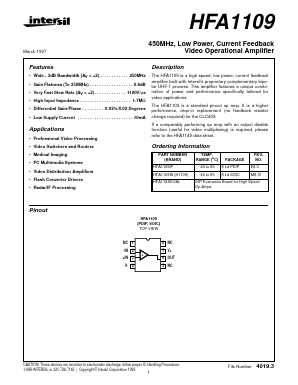 HFA1109EVAL Datasheet PDF Intersil