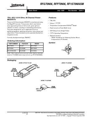 RFG70N06 Datasheet PDF Intersil