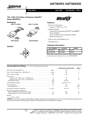HUF75645S3S Datasheet PDF Intersil