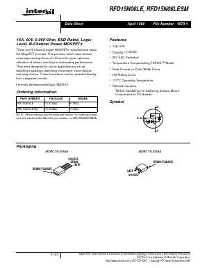 RFD15N06LE Datasheet PDF Intersil
