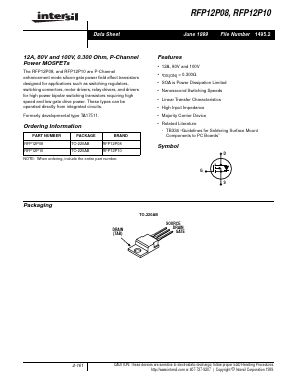 RFP12P08 Datasheet PDF Intersil