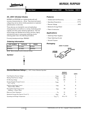 MUR820 Datasheet PDF Intersil