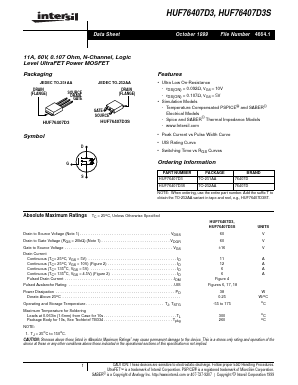 HUF76407D3 Datasheet PDF Intersil