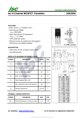 K2606 Datasheet PDF Inchange Semiconductor