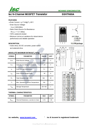 SSH7N60A Datasheet PDF Inchange Semiconductor
