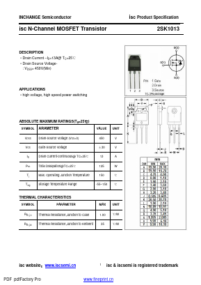 K1013 Datasheet PDF Inchange Semiconductor