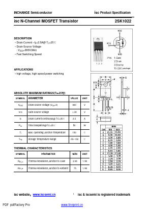 K1022 Datasheet PDF Inchange Semiconductor