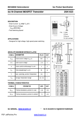 K1023 Datasheet PDF Inchange Semiconductor