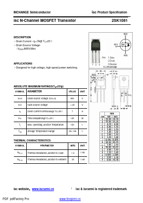 2SK1081 Datasheet PDF Inchange Semiconductor