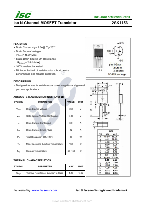2SK1153 Datasheet PDF Inchange Semiconductor