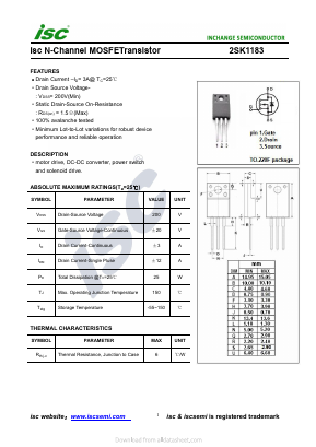 2SK1183 Datasheet PDF Inchange Semiconductor