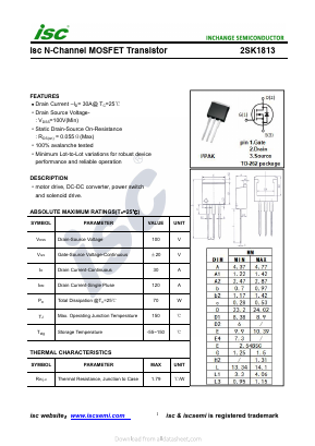 2SK1813 Datasheet PDF Inchange Semiconductor