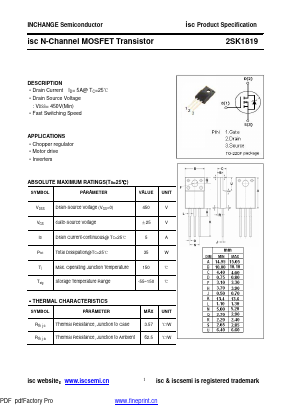 K1819 Datasheet PDF Inchange Semiconductor
