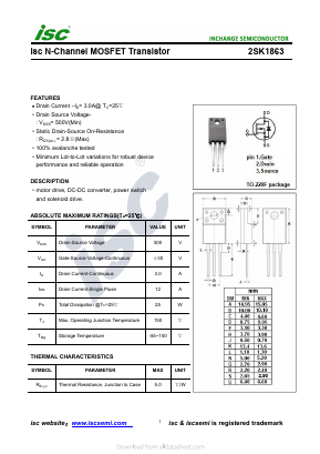 K1863 Datasheet PDF Inchange Semiconductor