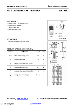 2SK1923 Datasheet PDF Inchange Semiconductor