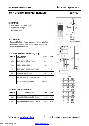 2SK1601 Datasheet PDF Inchange Semiconductor