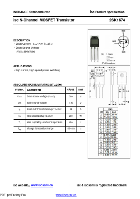 K1674 Datasheet PDF Inchange Semiconductor