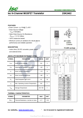 K2462 Datasheet PDF Inchange Semiconductor