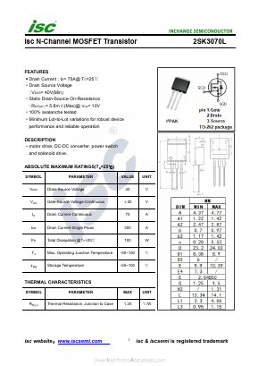 K3070L Datasheet PDF Inchange Semiconductor