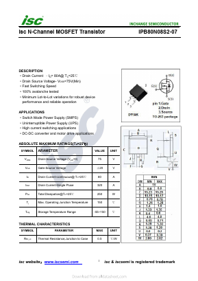 IPB80N08S2-07 Datasheet PDF Inchange Semiconductor