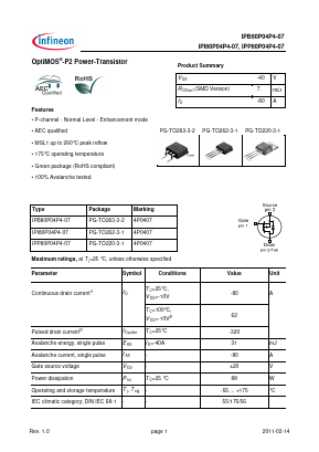 IPB80P04P4-07 Datasheet PDF Inchange Semiconductor