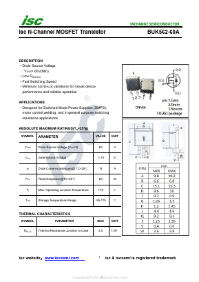 BUK562-60A Datasheet PDF Inchange Semiconductor