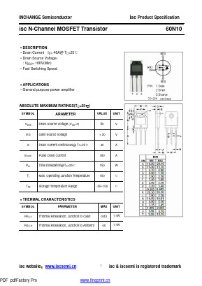 60N10 Datasheet PDF Inchange Semiconductor