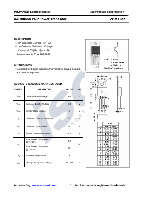 2SB1089 Datasheet PDF Inchange Semiconductor