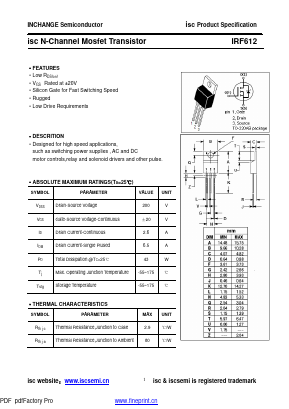 IRF612 Datasheet PDF Inchange Semiconductor