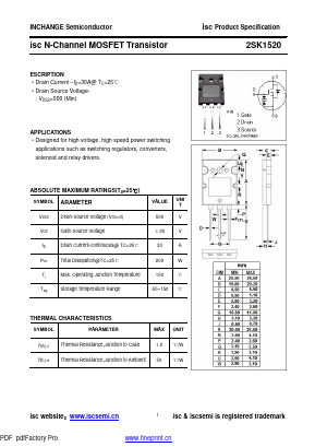 K1520 Datasheet PDF Inchange Semiconductor