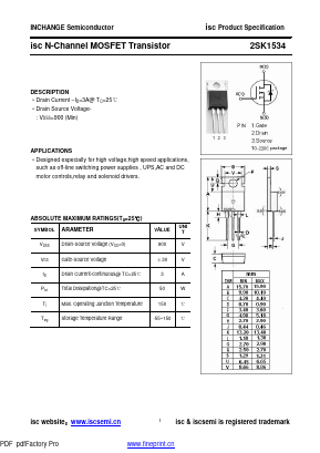 K1534 Datasheet PDF Inchange Semiconductor