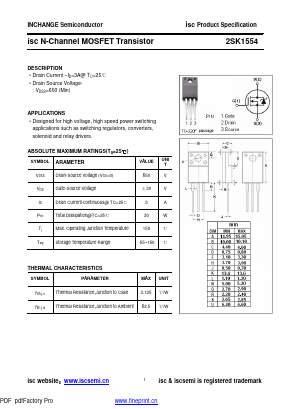 K1554 Datasheet PDF Inchange Semiconductor