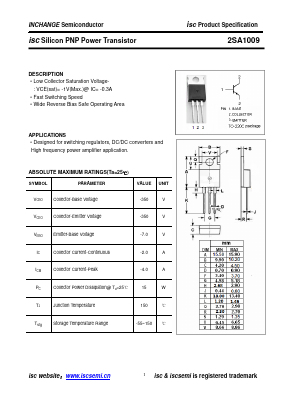 A1009 Datasheet PDF Inchange Semiconductor