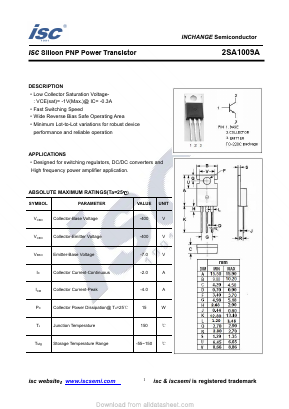 A1009A Datasheet PDF Inchange Semiconductor