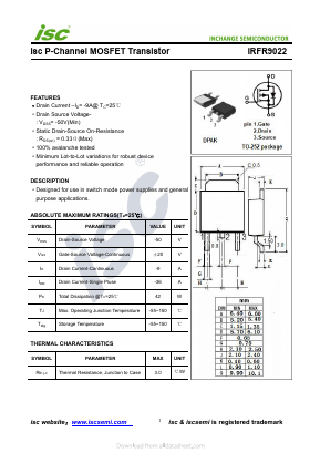 IRFR9022 Datasheet PDF Inchange Semiconductor