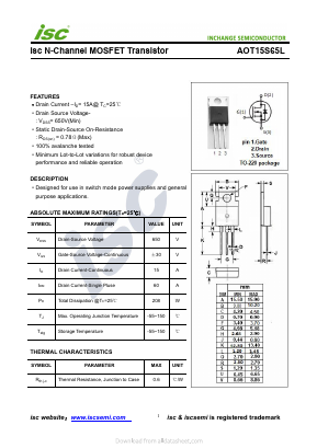 AOT15S65L Datasheet PDF Inchange Semiconductor