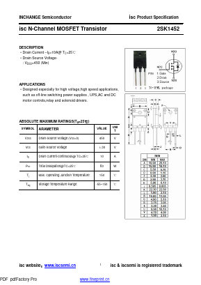 2SK1452 Datasheet PDF Inchange Semiconductor