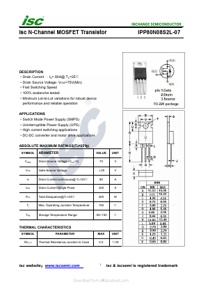 IPP80N08S2L-07 Datasheet PDF Inchange Semiconductor
