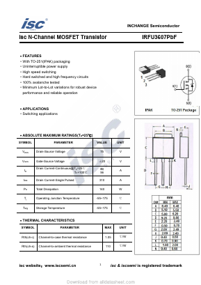 IRFU3607PBF Datasheet PDF Inchange Semiconductor
